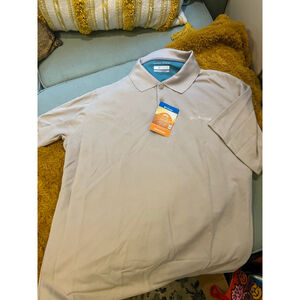 Men's Columbia Beige Omni-Wick Polo Shirt L with Teal Accent